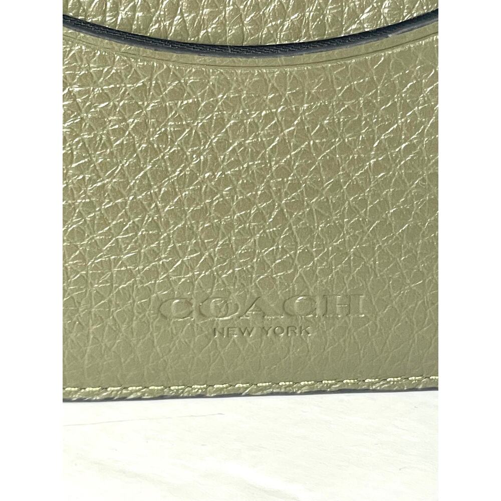 Coach Card Case Money Clip Olive Green Crossgrain Leather Mens CDC79 - Picture 6 of 8